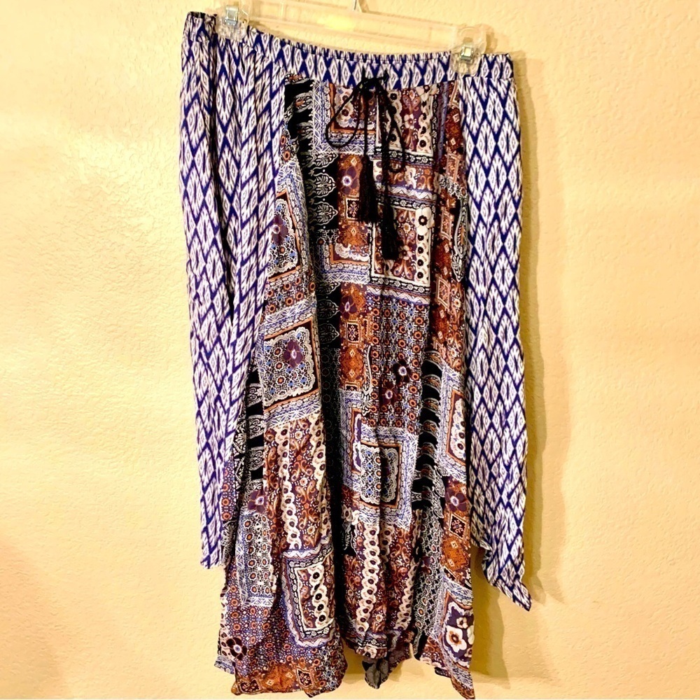 NWT Hem & Thread Skirt Poncho Combo Large Patchwork Boho Rayon Floral Geometric